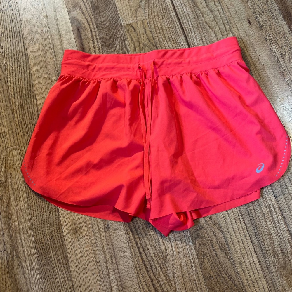ASICS Womens Neon Pink Running Shorts Size Medium Reflective Athletic